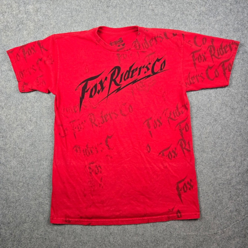 Fox Racing T Shirt Mens Medium Red Fox Riders Co All Over Print Graphic Y2K Tee
